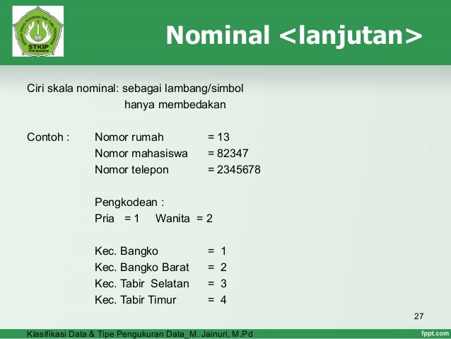 Klasifikasi Data Dan Tipe Skala Pengukuran Data
