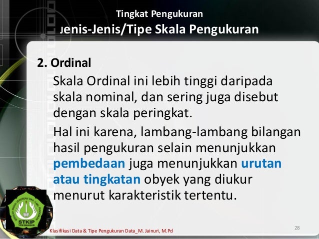 Klasifikasi Data Dan Tipe Skala Pengukuran Data