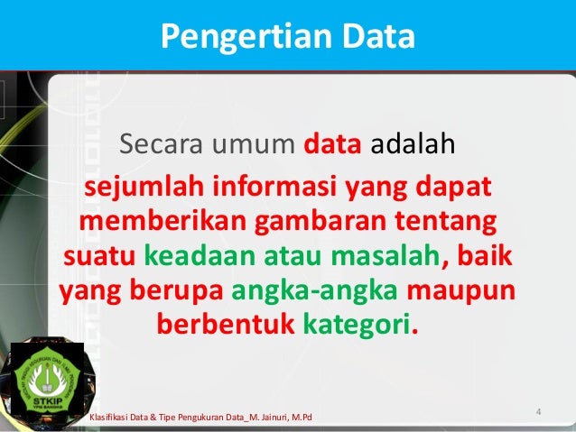 Klasifikasi Data Dan Tipe Skala Pengukuran Data