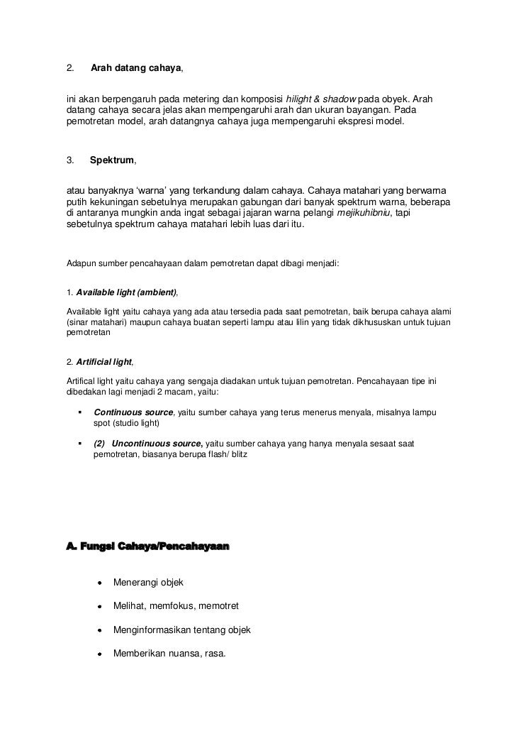 Materi Pelatihan Pencahayaan Fotografi