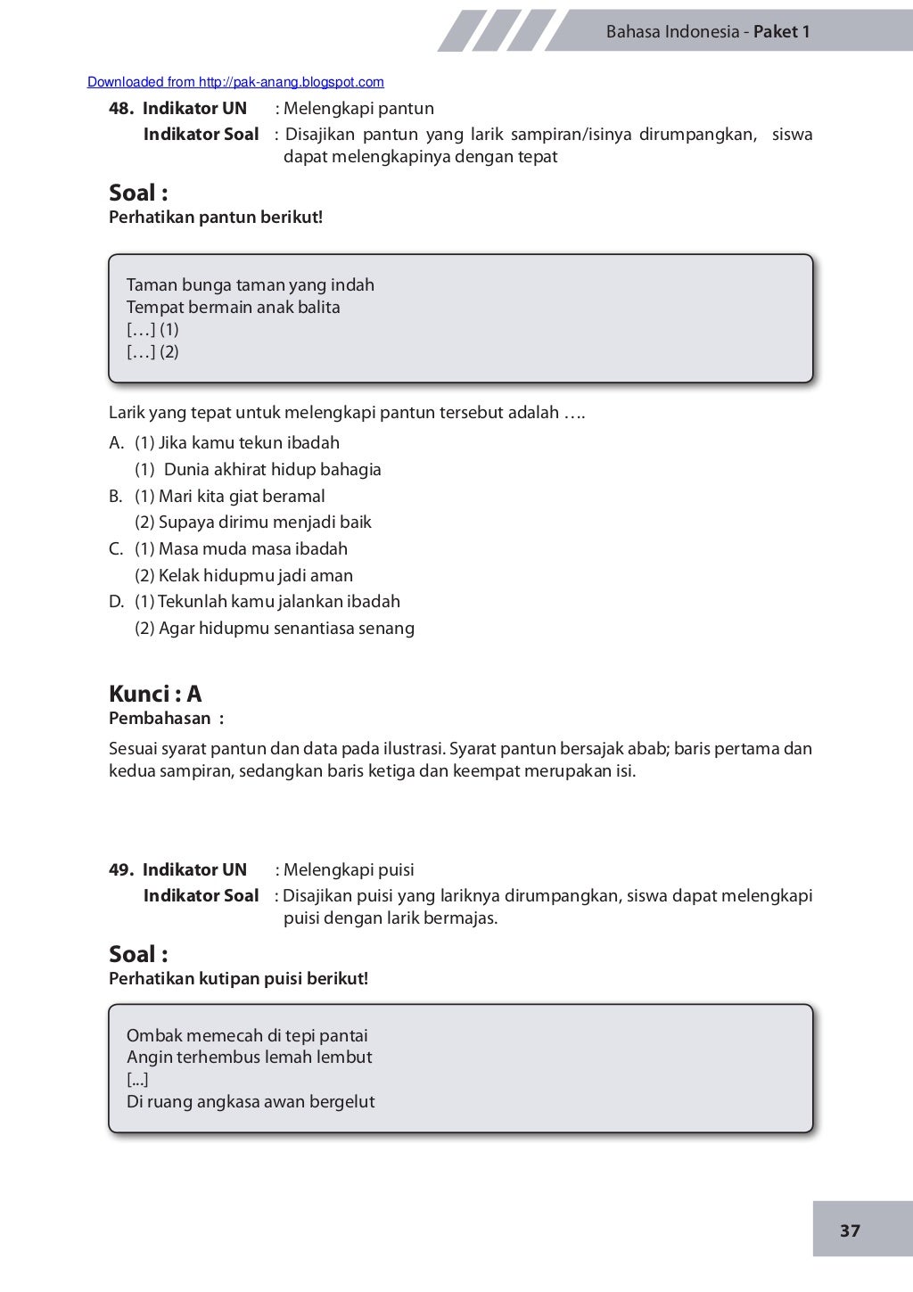 Materi pengayaan un bahasa indonesia smp m ts 2014