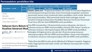 Permasalahan pendidikan kita
KEMENTERIAN PENDIDIKAN, KEBUDAYAAN, RISET, DAN TEKNOLOGI 182
 