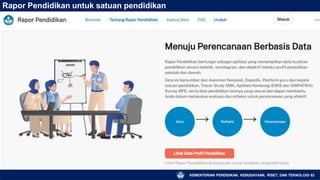 Rapor Pendidikan untuk satuan pendidikan
KEMENTERIAN PENDIDIKAN, KEBUDAYAAN, RISET, DAN TEKNOLOGI 82
 