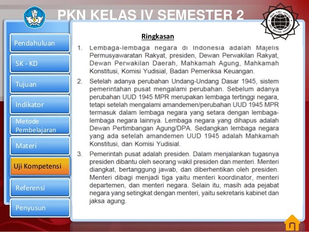 Materi pkn kelas 4 semester 2 sistem pemerintahan pusat