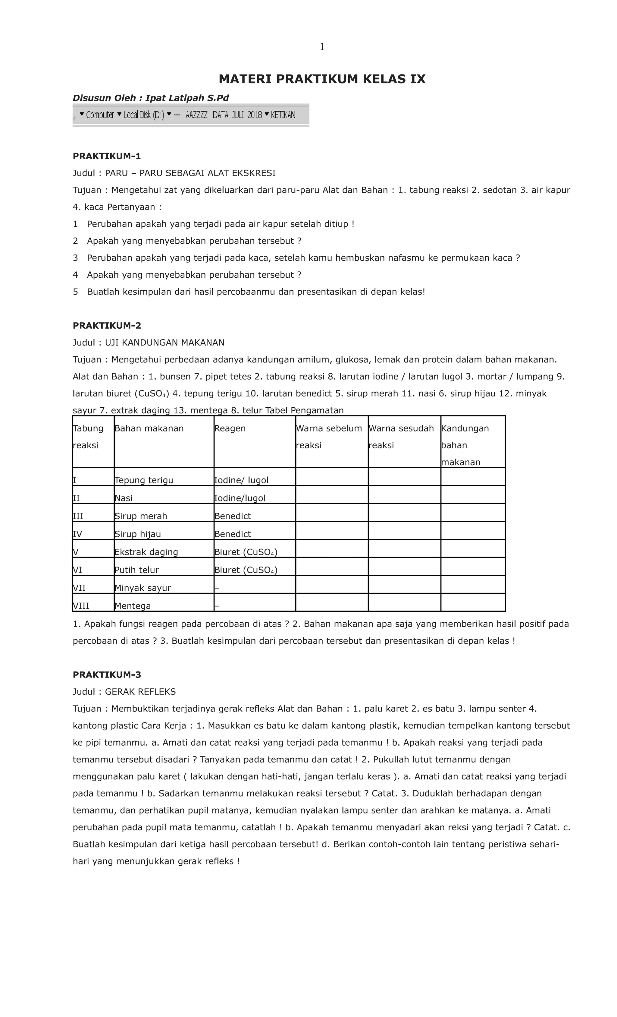 Materi praktikum kelas ix jadi 1 | DOC