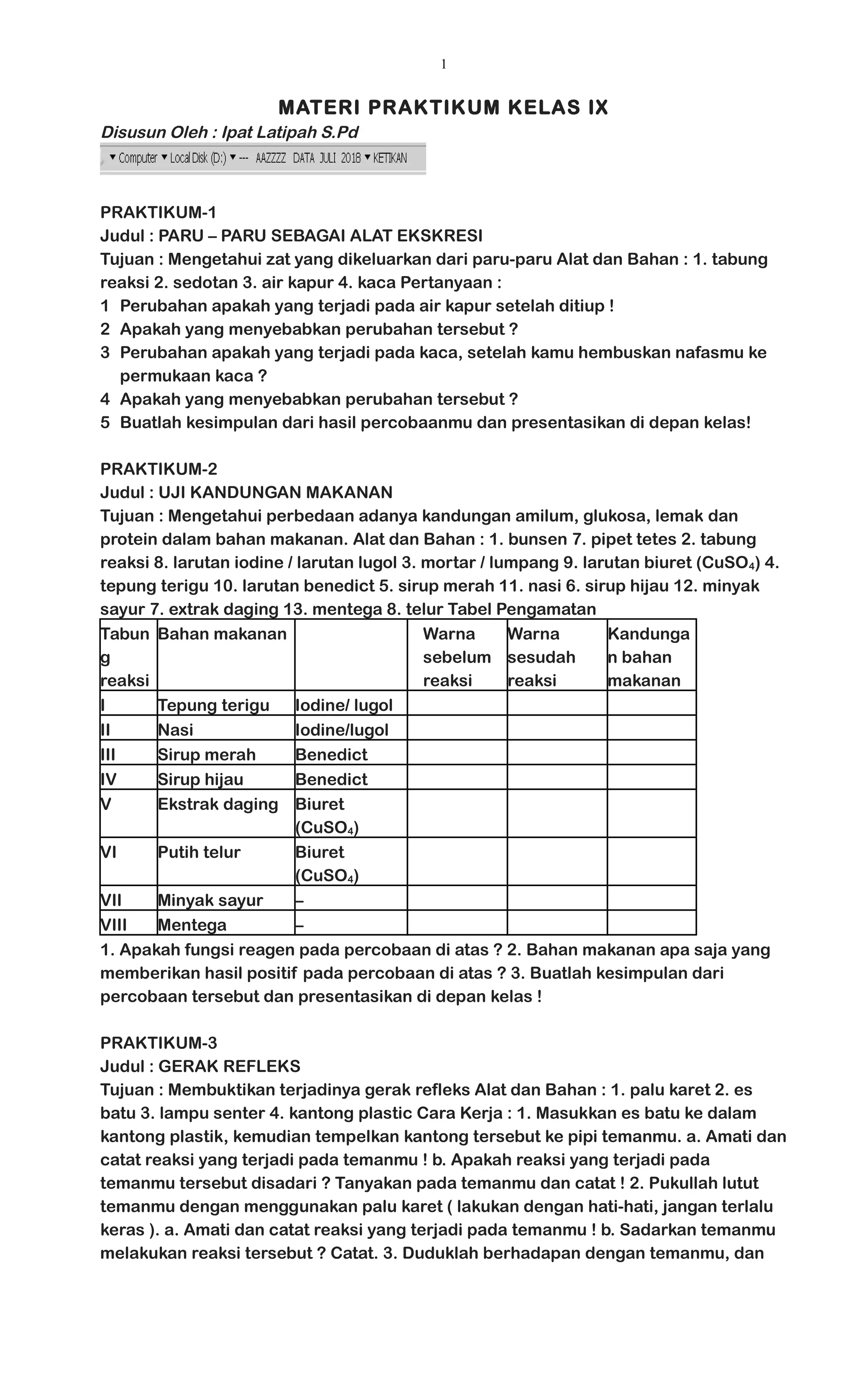 Materi praktikum kelas ix jadi 3 | DOC
