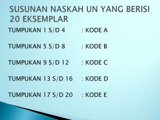 TUMPUKAN 1 S/D 4     : KODE A

TUMPUKAN 5 S/D 8     : KODE B

TUMPUKAN 9 S/D 12    : KODE C

TUMPUKAN 13 S/D 16   : KODE D

TUMPUKAN 17 S/D 20   : KODE E
 