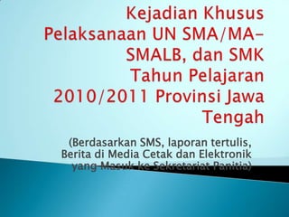 (Berdasarkan SMS, laporan tertulis,
Berita di Media Cetak dan Elektronik
  yang Masuk ke Sekretariat Panitia)
 