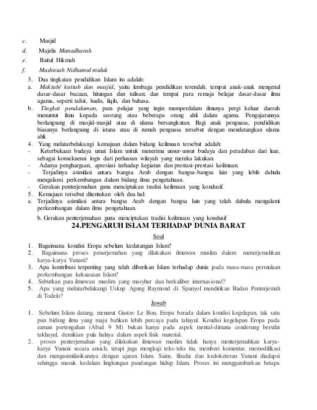 Materi soal dan jawaban mata kuliah sejarah peradaban islam