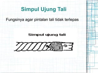 Simpul Ujung Tali
Fungsinya agar pintalan tali tidak terlepas
 