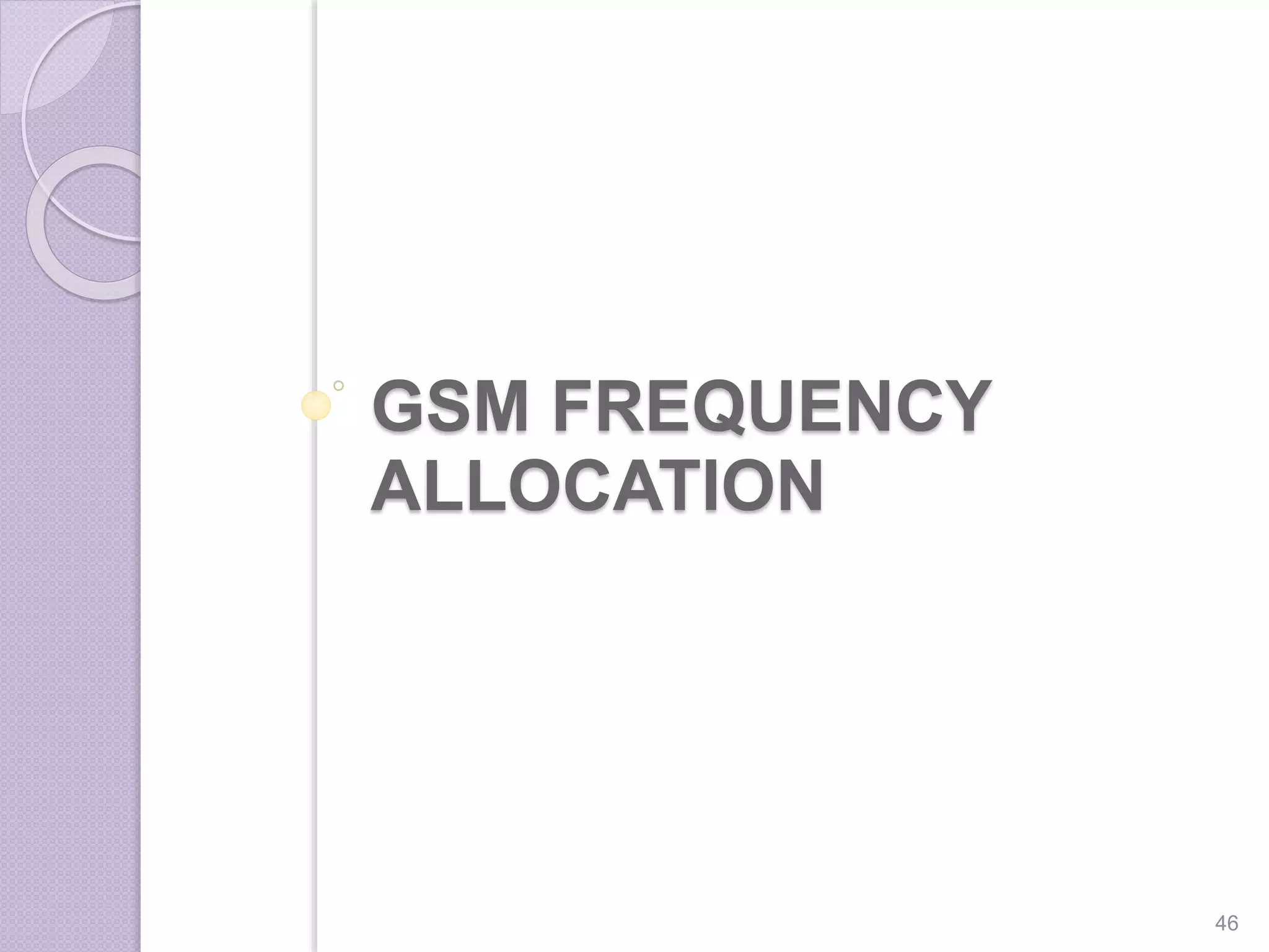 GSM FREQUENCY
ALLOCATION
46
 