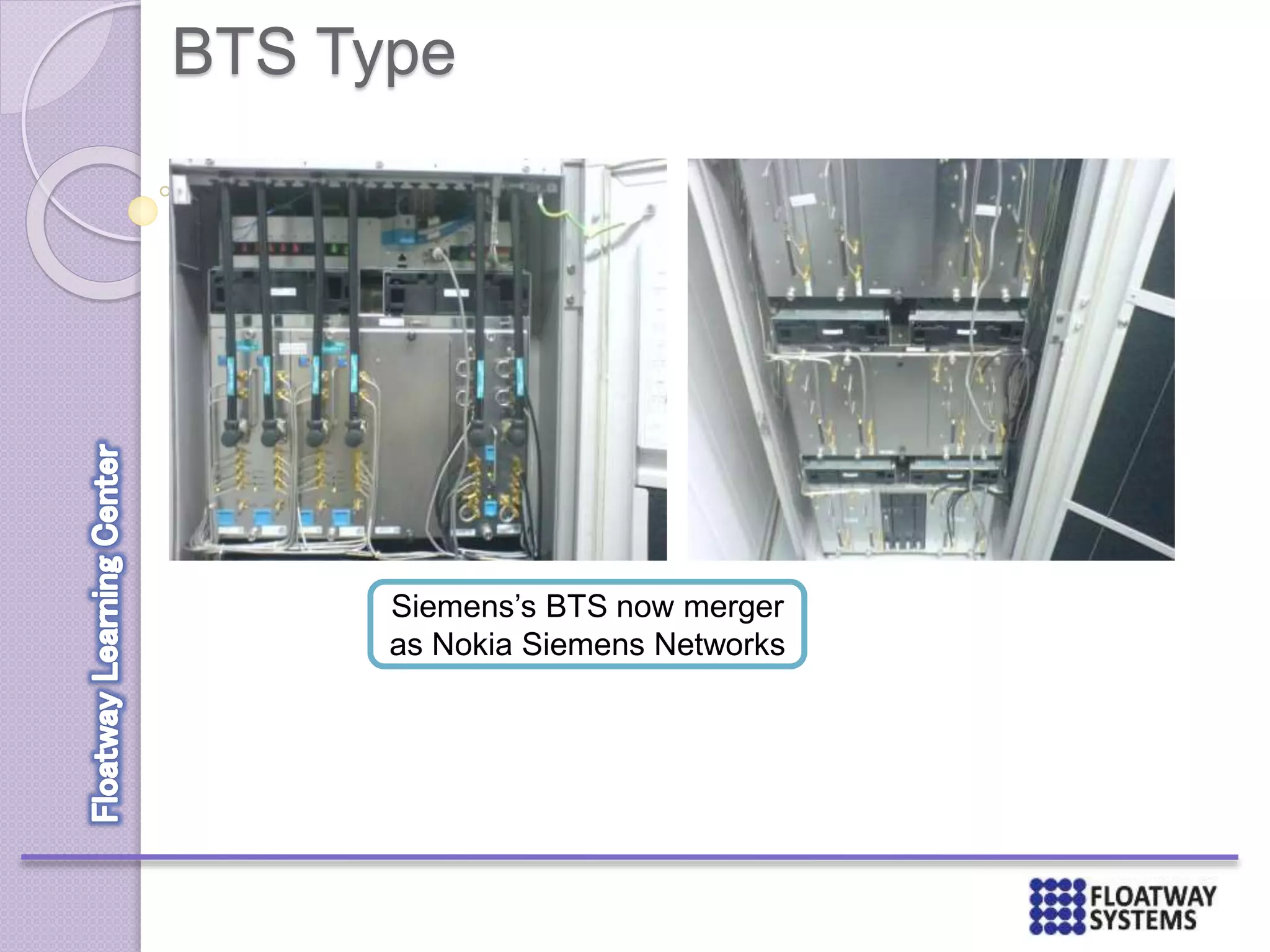BTS Type
Siemens’s BTS now merger
as Nokia Siemens Networks
 