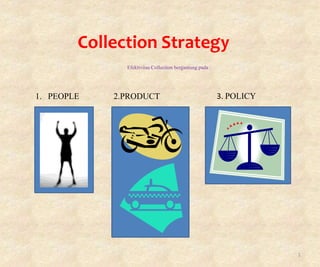 Collection Strategy 
Efektivitas Collection bergantung pada : 
1. PEOPLE 2.PRODUCT 3. POLICY 
1 
 