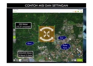 350 Meter
(15,31 cm/pixel)
502x505 Meter
8 Menit 5 Detik
CONTOH MISI DAN SETTINGAN
Start
End
Home
Point
 