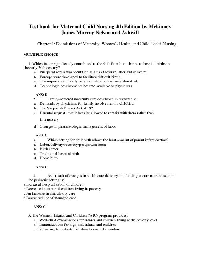 Test Bank for Maternal Child Nursing 4th Edition by McKinney James