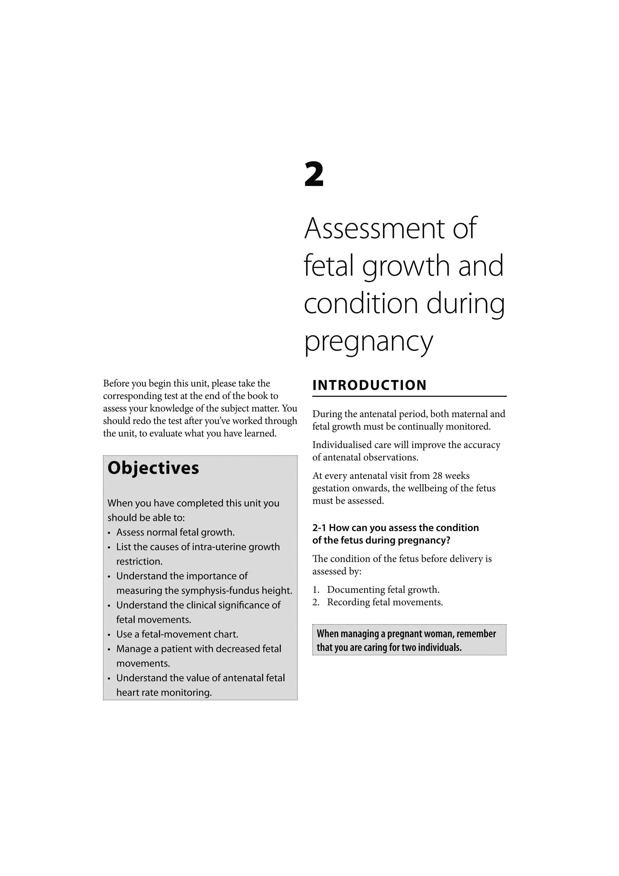Maternal Care: Assessment of fetal growth and condition during ...