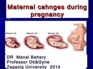 Maternal cahnges during
pregnancy

DR Manal Behery
Professor Ob&Gyne
Zagazig University 2014

 