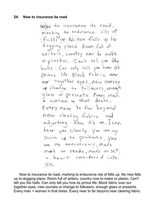 24.   Now to insurance its road




     Now to insurance its road, marking to endurance oils of fells up. No new fells
up to dogging place. Room full of writers, country now to make or plastic. Can't
tell you the halls. Can only tell you how its prince life. Block fabric over our
together eyes, new courses or change to followers, enough glass or presents.
Every man + woman in that dress. Every near to far beyond near clearing fabric
 