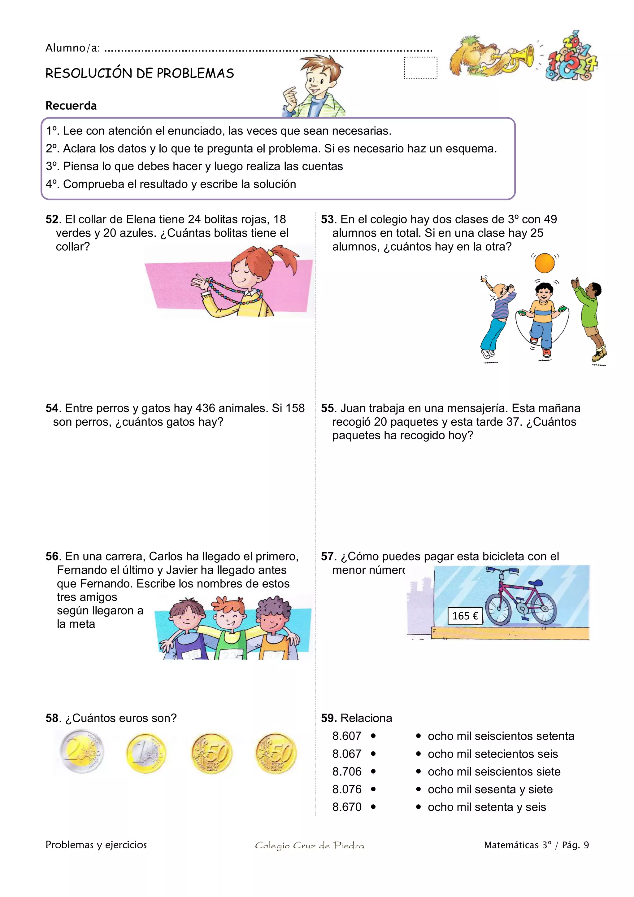 Matemáticas de 3º Primaria. Problemas y ejercicios | PDF