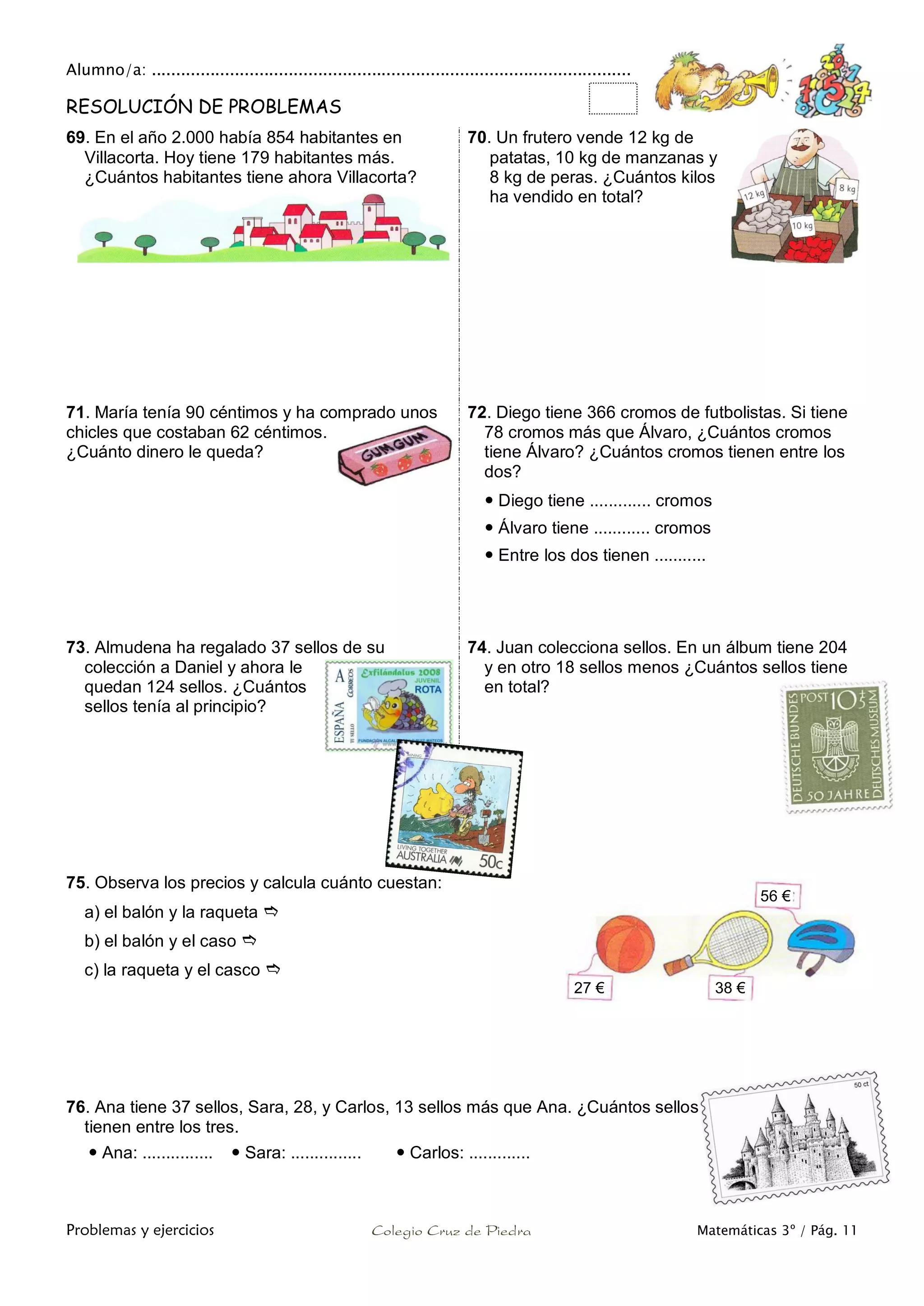 Matemáticas de 3º Primaria. Problemas y ejercicios | PDF