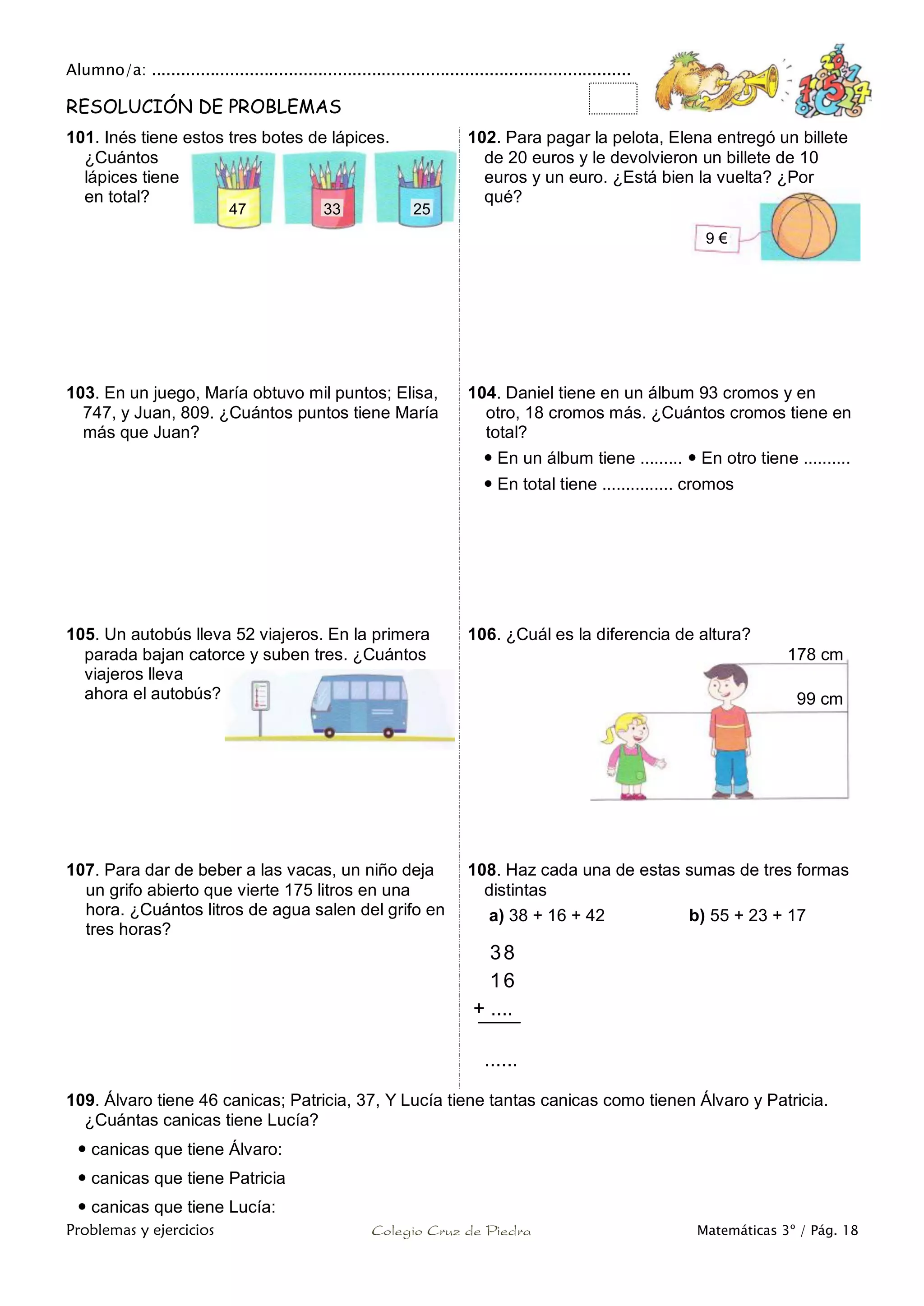 Matemáticas de 3º Primaria. Problemas y ejercicios | PDF