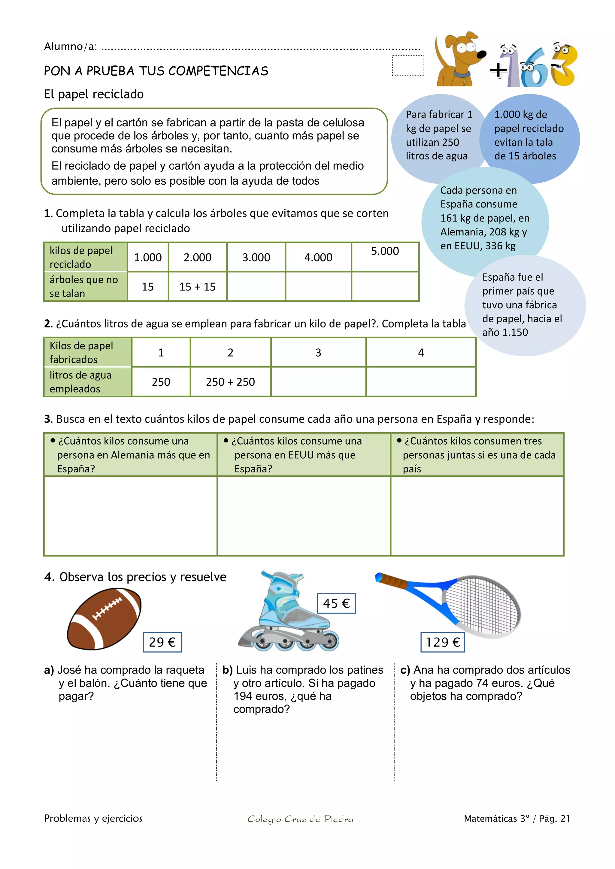 Matemáticas de 3º Primaria. Problemas y ejercicios | PDF