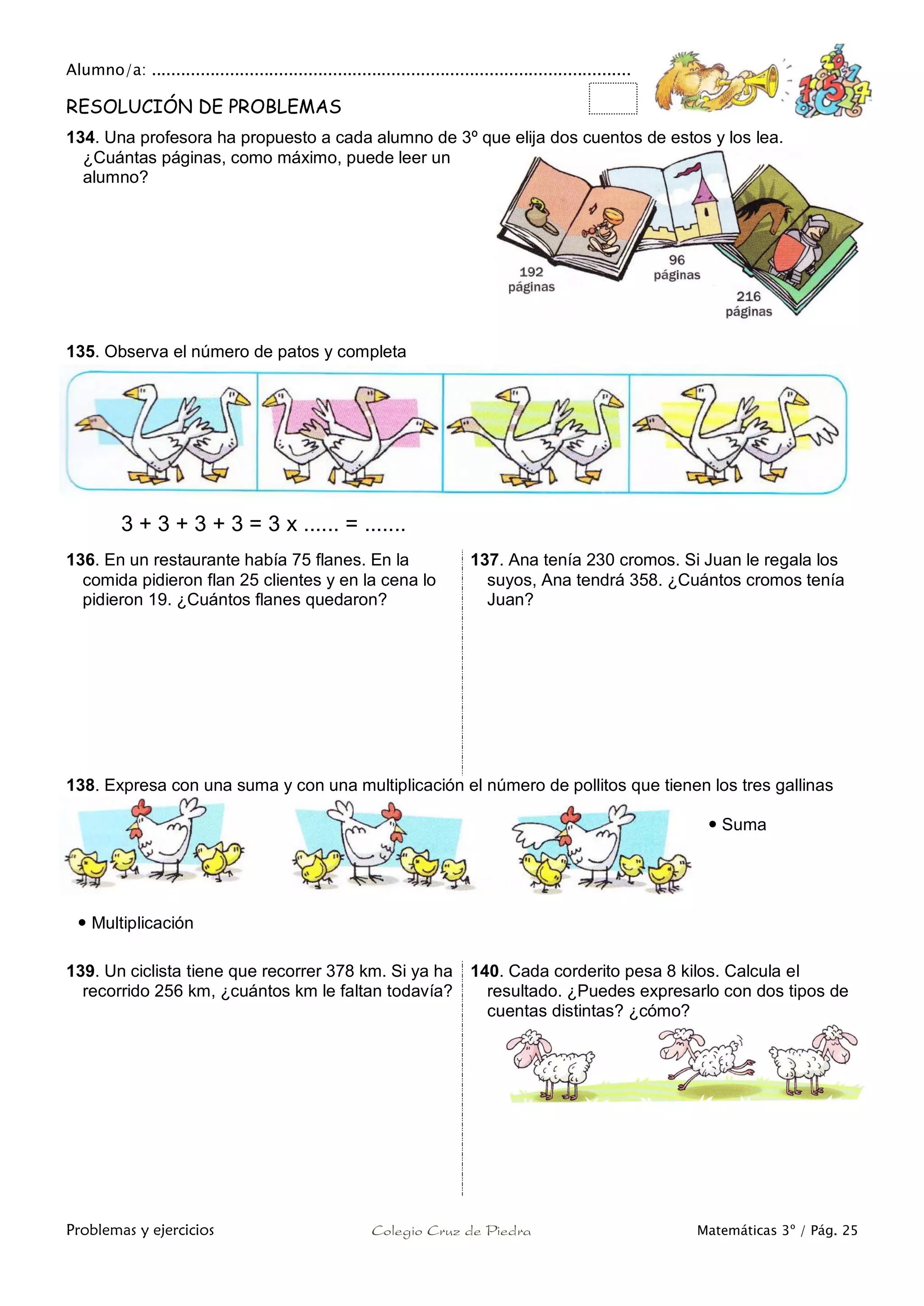 Matemáticas de 3º Primaria. Problemas y ejercicios | PDF