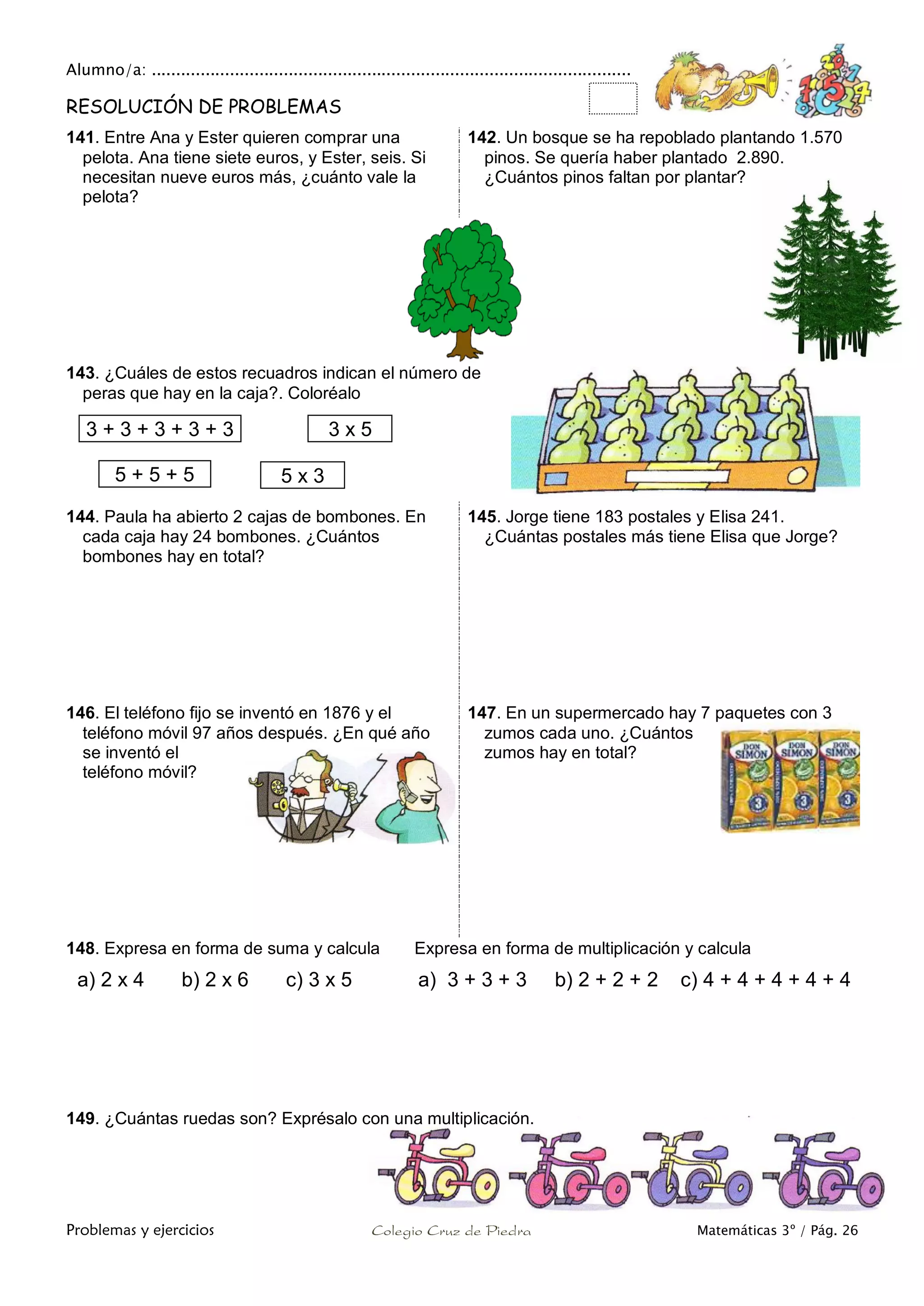 Matemáticas de 3º Primaria. Problemas y ejercicios | PDF