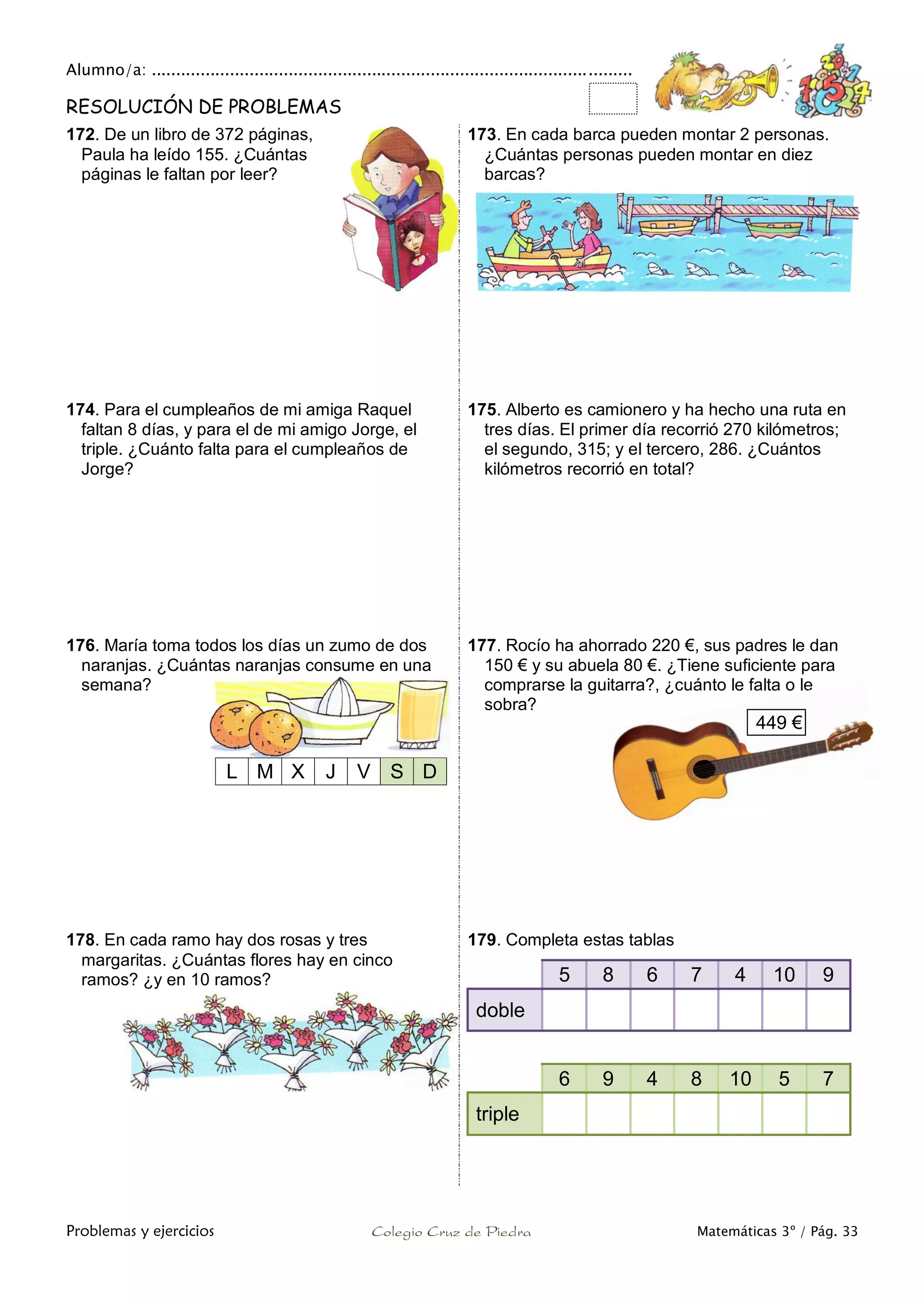 Matemáticas de 3º Primaria. Problemas y ejercicios | PDF