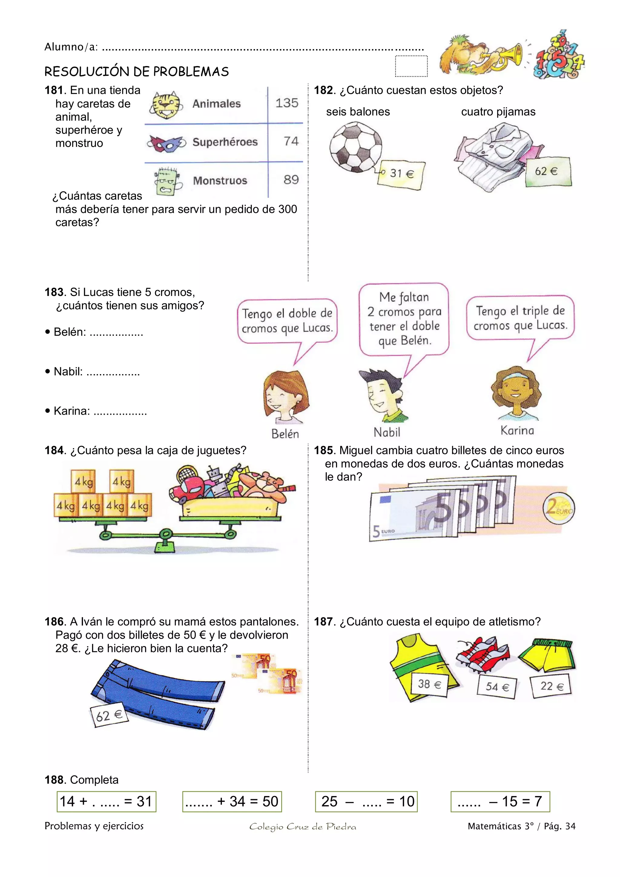 Matemáticas de 3º Primaria. Problemas y ejercicios | PDF