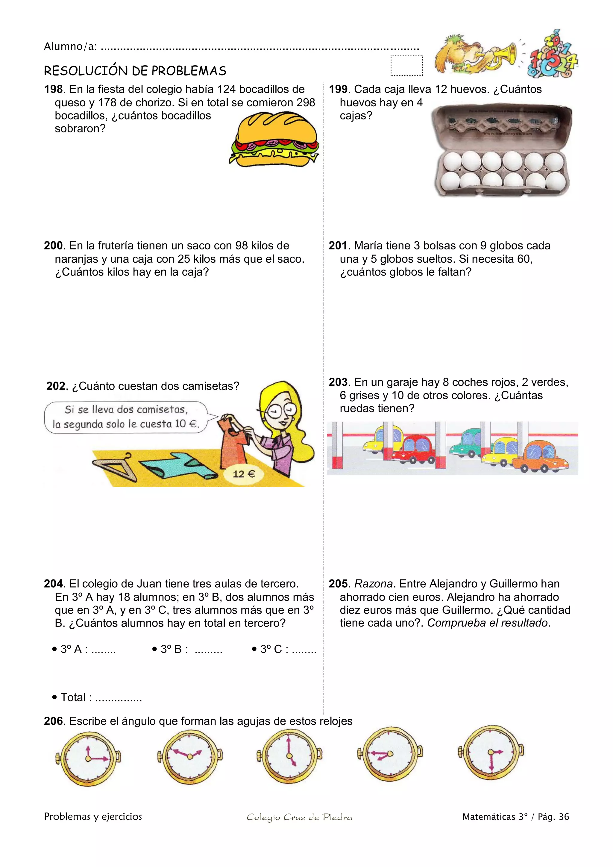 Matemáticas de 3º Primaria. Problemas y ejercicios | PDF