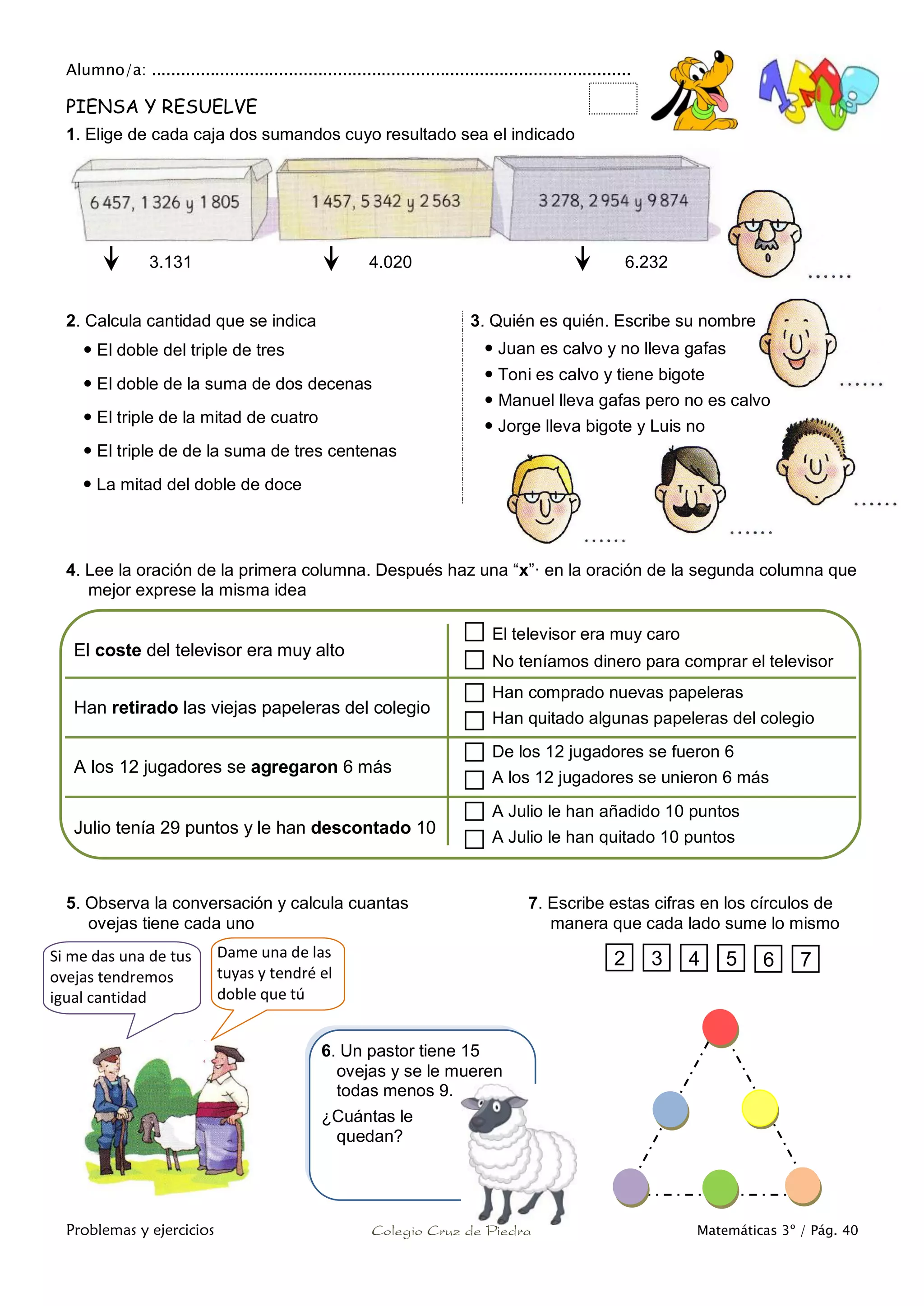 Matemáticas de 3º Primaria. Problemas y ejercicios | PDF