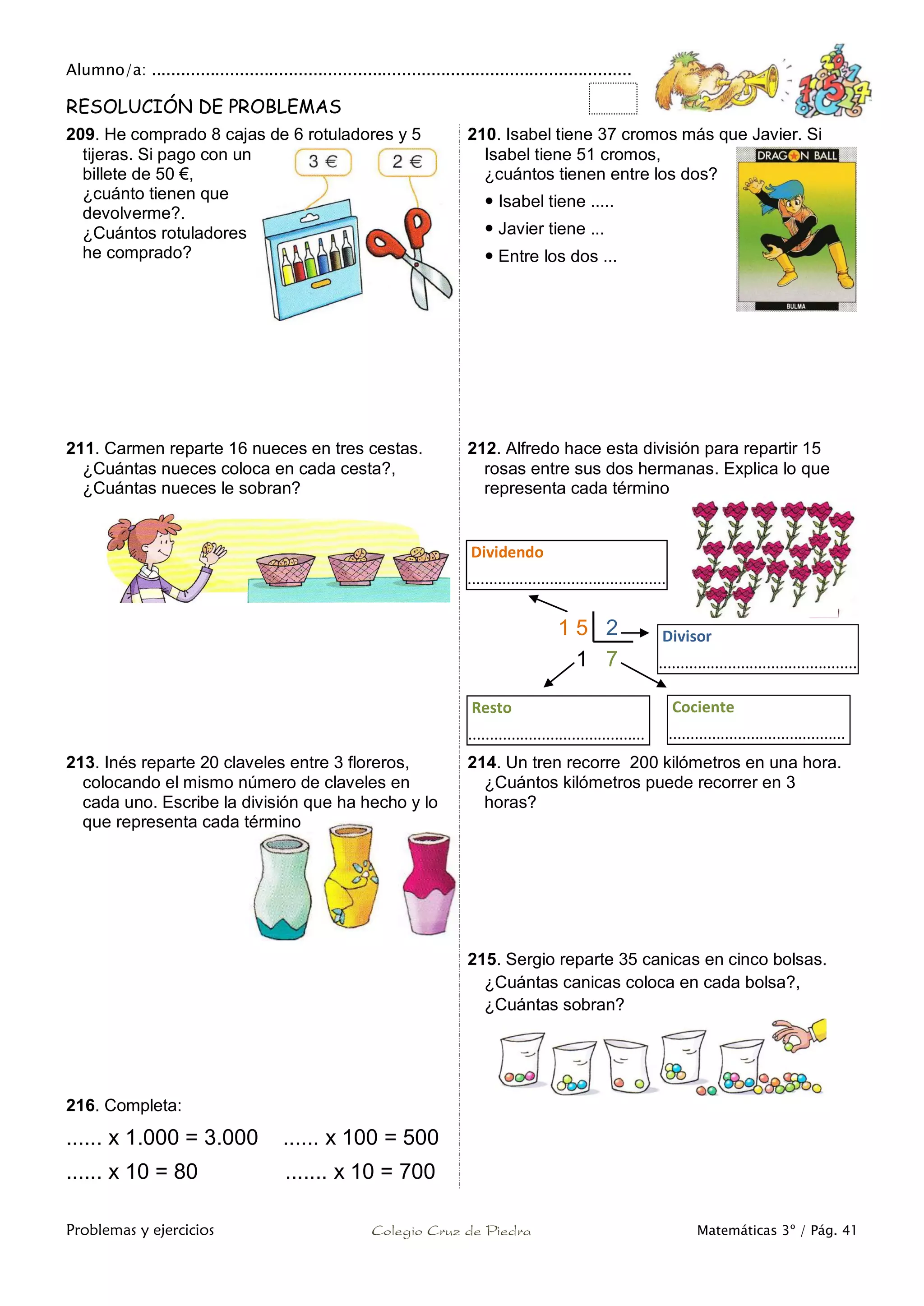 Matemáticas de 3º Primaria. Problemas y ejercicios | PDF