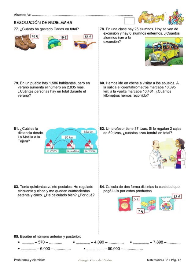 Matemáticas de 3º Primaria. Problemas y ejercicios | PDF