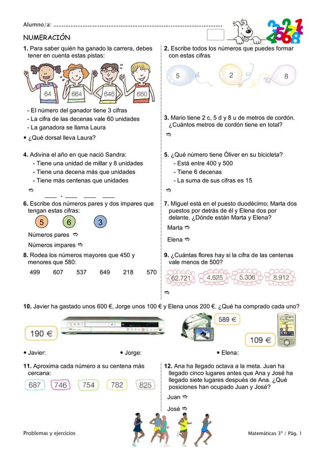 Matemáticas de 3º Primaria. Problemas y ejercicios | PDF
