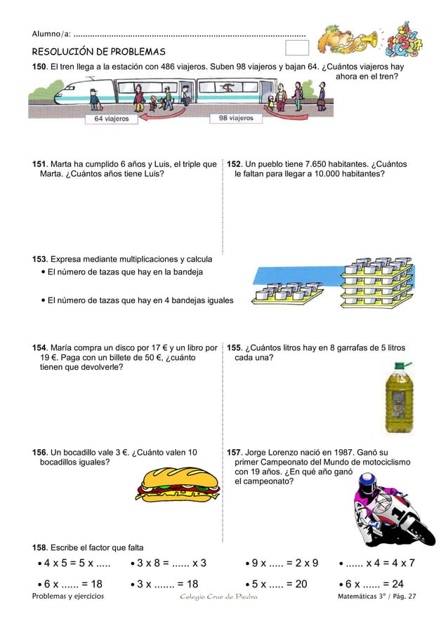 Matemáticas de 3º Primaria. Problemas y ejercicios | PDF
