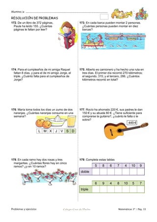 Matemáticas de 3º Primaria. Problemas y ejercicios | PDF