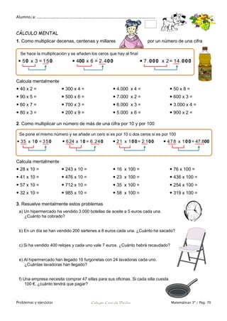 Matemáticas de 3º Primaria. Problemas y ejercicios | PDF