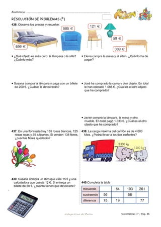 Matemáticas de 3º Primaria. Problemas y ejercicios | PDF