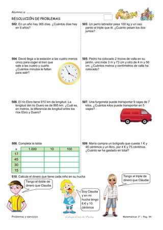 Matemáticas de 3º Primaria. Problemas y ejercicios | PDF