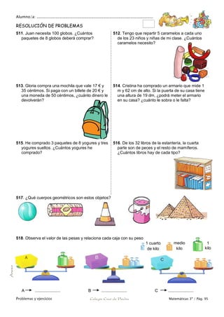 Matemáticas de 3º Primaria. Problemas y ejercicios | PDF