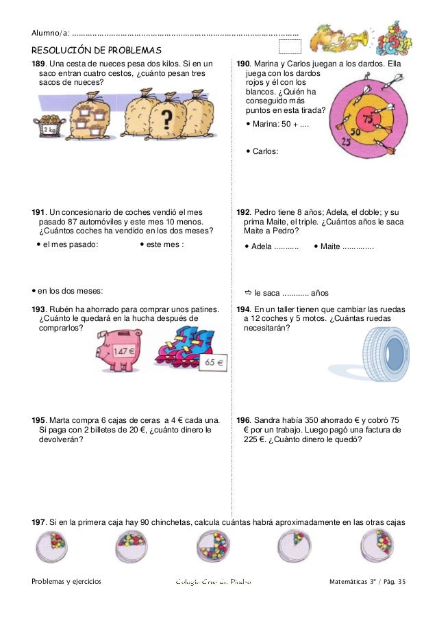 Matemáticas de 3º Primaria. Problemas y ejercicios Matemáticas de 3º Primaria. Problemas y ejercicios
