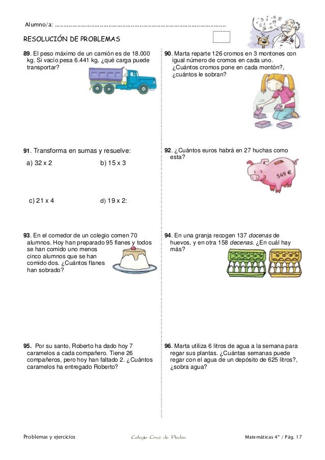 Matemáticas de 4º de Primaria. Problemas y ejercicios. Matemáticas de 4º de Primaria. Problemas y ejercicios.