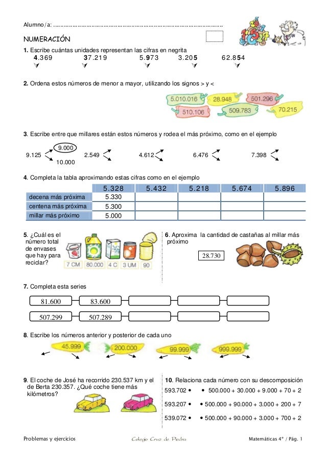 Matemáticas de 4º de Primaria. Problemas y ejercicios. Matemáticas de 4º de Primaria. Problemas y ejercicios.