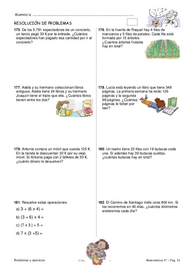 Matemáticas de 4º de Primaria. Problemas y ejercicios. Matemáticas de 4º de Primaria. Problemas y ejercicios.