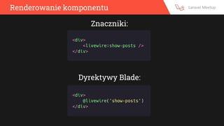 Renderowanie komponentu
Znaczniki:
Dyrektywy Blade:
 