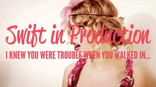 Swift in Production
I KNEW YOU WERE TROUBLE WHEN YOU WALKED IN...
1
 