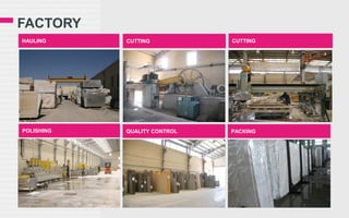 FACTORY
HAULING

CUTTING

CUTTING

POLISHING

QUALITY CONTROL

PACKING

 