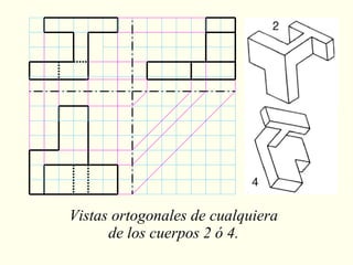 Vistas ortogonales de cualquiera de los cuerpos 2 ó 4. 