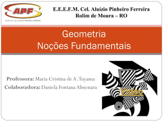 Professora: Maria Cristina de A.Tuyama
Colaboradora: Daniela Fontana Almenara
Geometria
Noções Fundamentais
E.E.E.F.M. Cel...